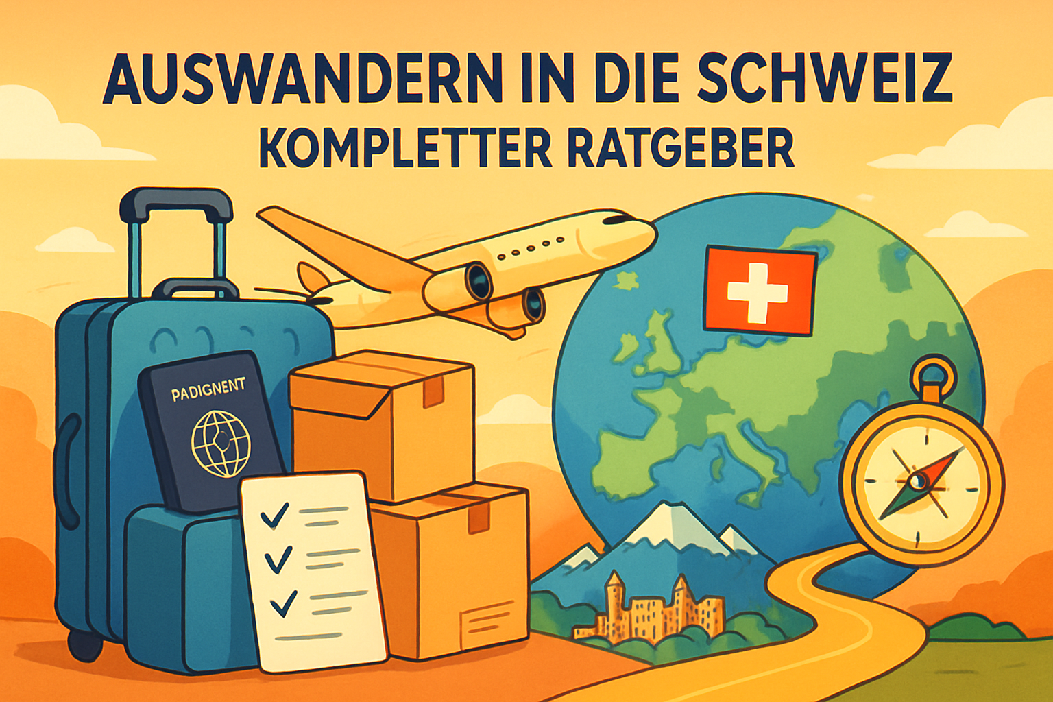 Idyllische Schweizer Alpenlandschaft mit traditionellem Dorf und Bergen im Hintergrund